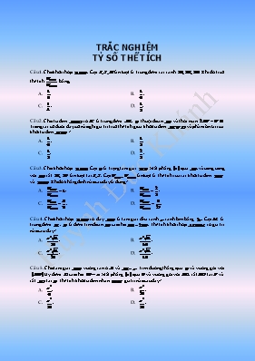Bài tập trắc nghiệm tỷ số thể tích